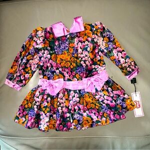 New Baby ITALIAN FLORAL DRESS 18mo beautiful pink/multicolor velvet w satin trim